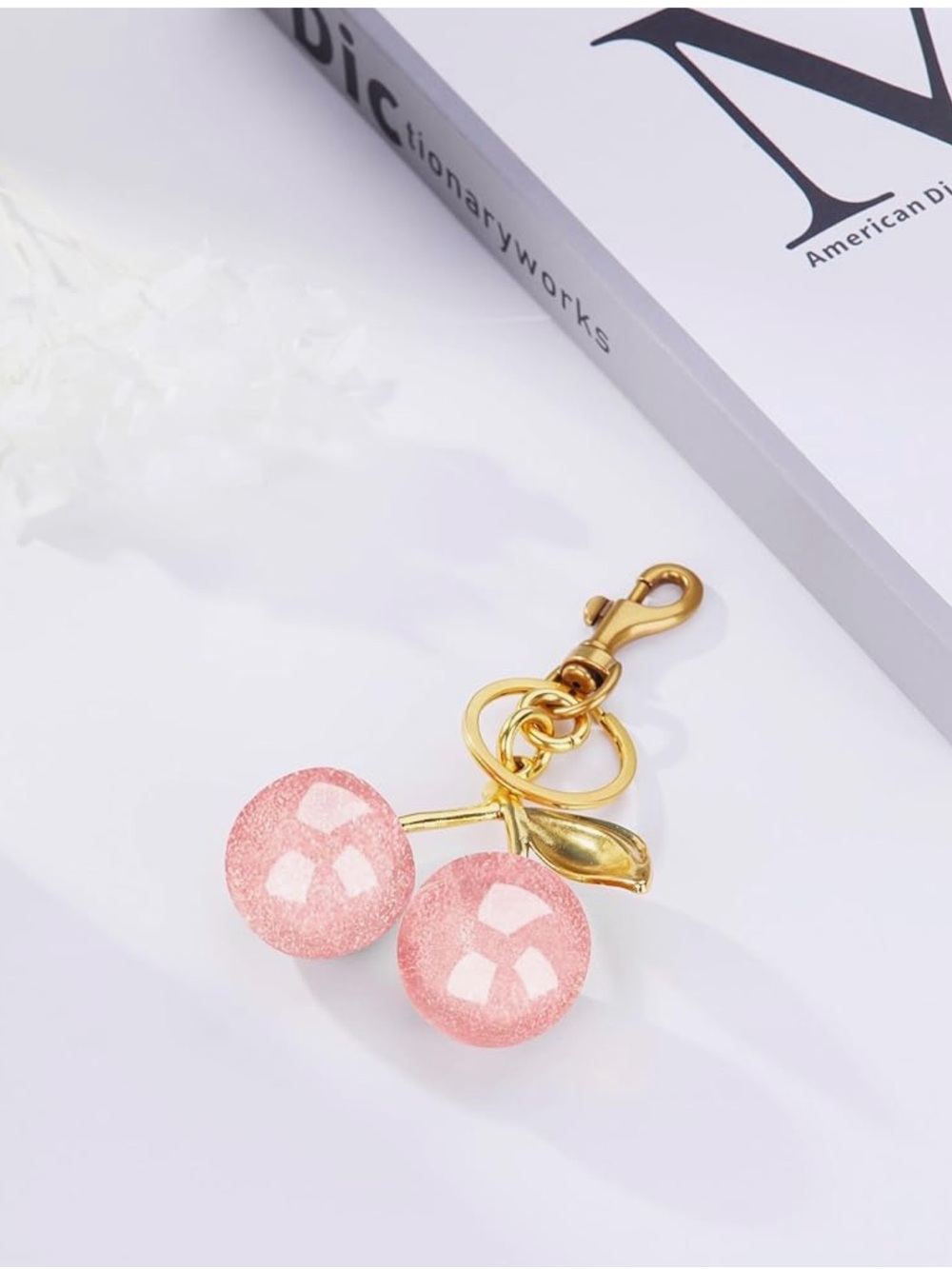 Gold Cherry Keychain/Purse Charm with Pink Resin Cherries - Picture 5 of 6